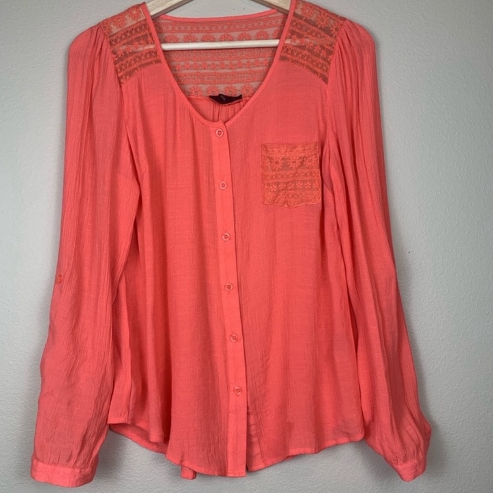 EM Orange Lace Detail Button Down Shirt